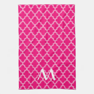 Pink Moroccan Moods Quatrefoil with Initial Kitchen Towel