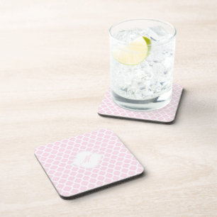 Pink Moroccan Pattern with Monogram Cork Coasters