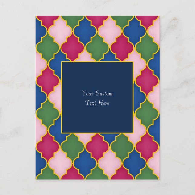 Pink Moroccan Tile (blue background) Custom Postcard (Front)