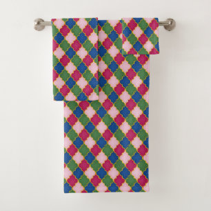 Pink Moroccan Tile (small scale) Bath Towel Set
