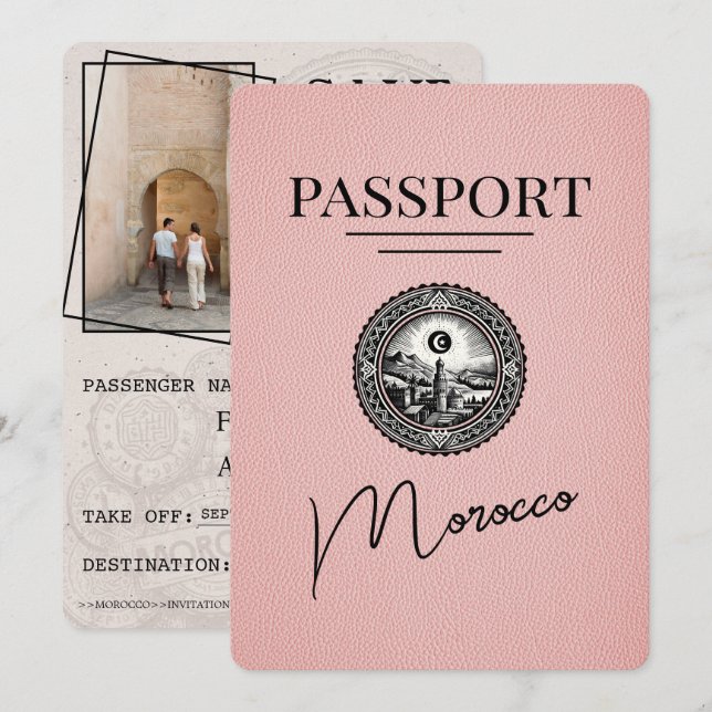 Pink Morocco Passport Save The Date (Front/Back)