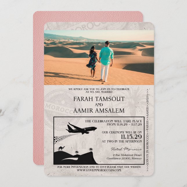 Pink Morocco Passport Wedding Invitation (Front/Back)