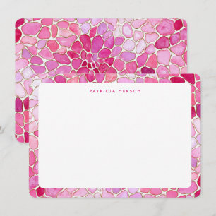 Pink Mosaic Girly Cute Personalized Name Note Card