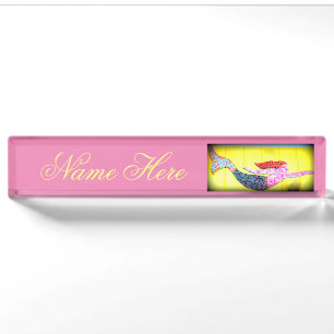 pink mosaic mermaid yellow nameplate