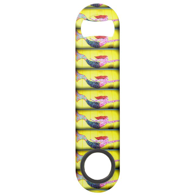 pink mosaic mermaids swimming speed bottle opener (Front)