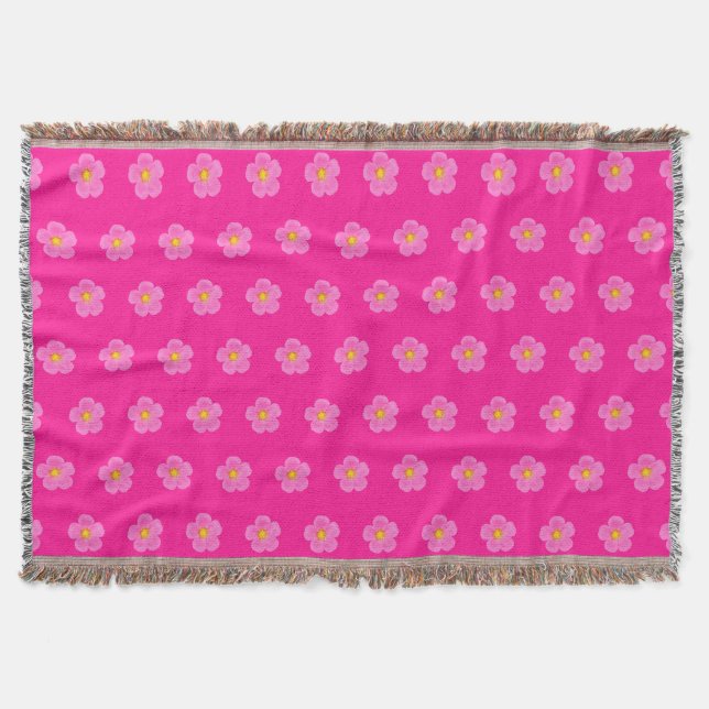 Pink Moss Rose Flower Seamless Pattern on Throw Blanket (Front)