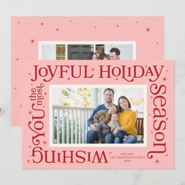 Pink Most Joyful Holiday Season Holiday Card (Front/Back)