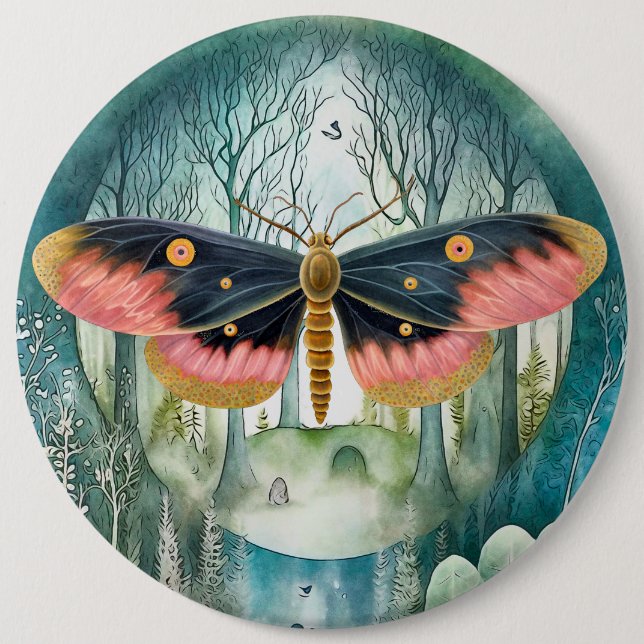 Pink Moth Forest Night 6 Inch Round Button (Front)
