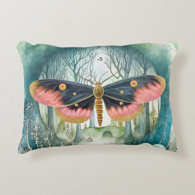 Pink Moth Forest Night Accent Pillow (Front)