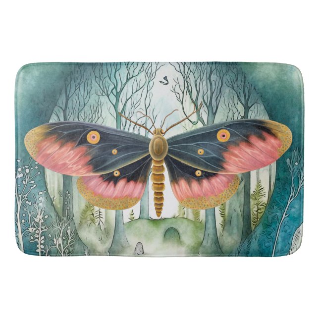 Pink Moth Forest Night Bath Mat (Front)