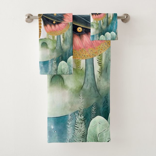 Pink Moth Forest Night Bath Towel Set (Insitu)