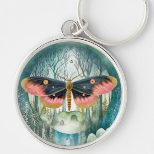 Pink Moth Forest Night Keychain