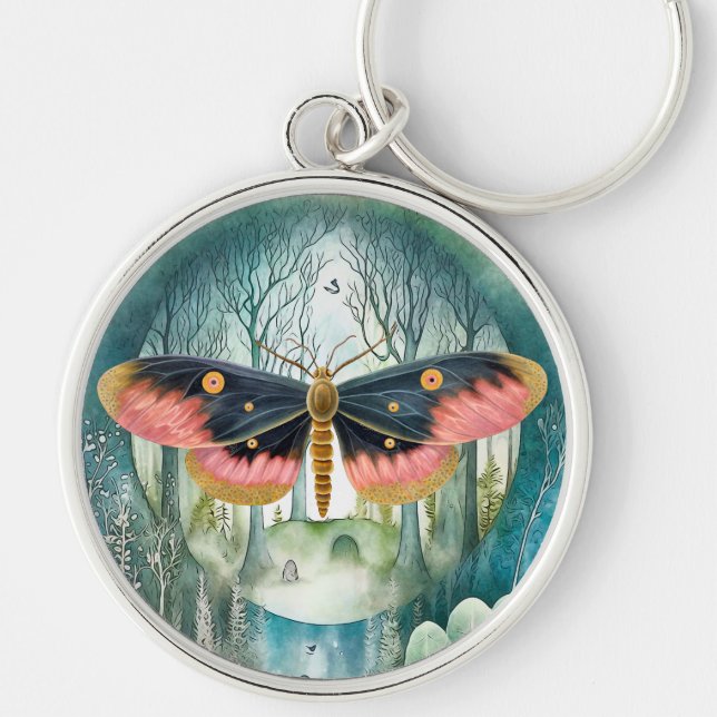Pink Moth Forest Night Keychain (Front)