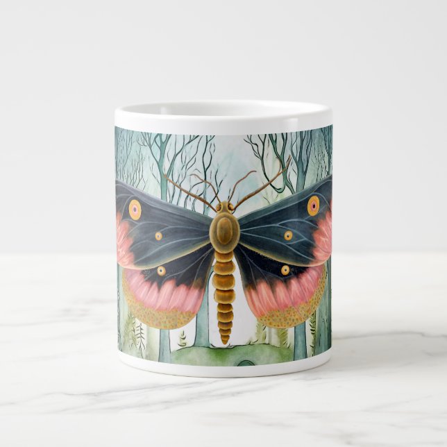 Pink Moth Forest Night Large Coffee Mug (Front)