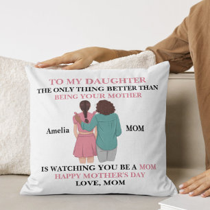 Pink Mother-Daughter Love Quote Illustration Throw Pillow