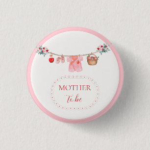 Pink Mother To Be Apple Clothesline Baby Shower  1 Inch Round Button
