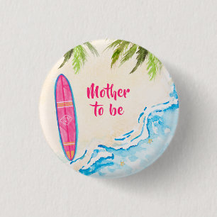 Pink Mother To Be Ocean Surf Beach Baby Shower 1 Inch Round Button