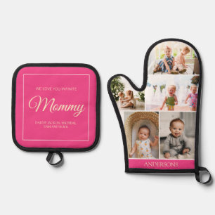 Pink Mother's Day 5 Photo Collage Custom Gift Oven Mitt & Pot Holder Set