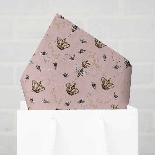 Pink Mothers Day Royal Queen Bee & Gold Crown Tissue Paper (Gift Bag)