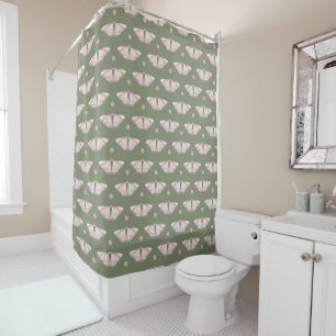 Pink moths pattern on sage green