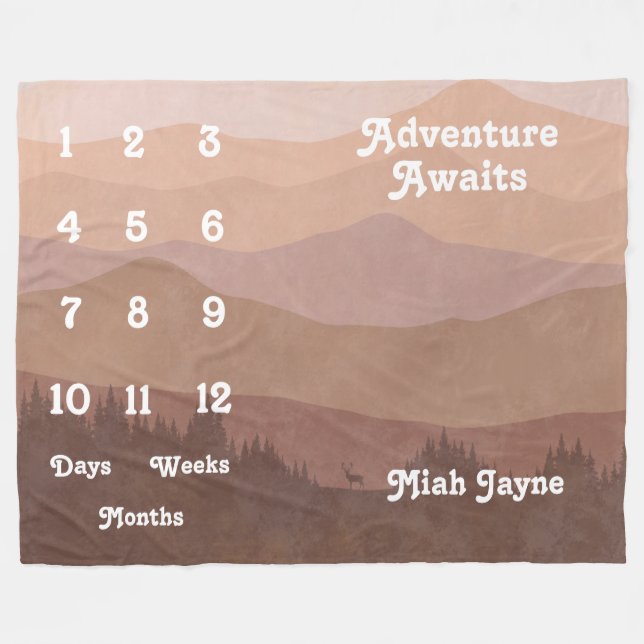 Pink Mountains Adventure Awaits Baby Milestone Fleece Blanket (Front (Horizontal))