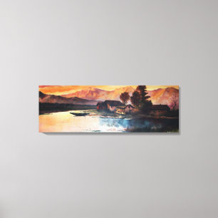 PINK MOUNTAINS LAKE ALPINE SUNSET LANDSCAPE CANVAS PRINT