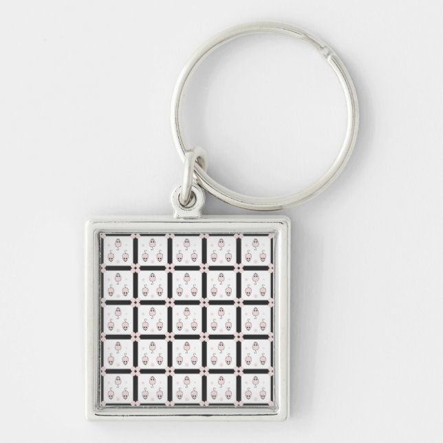 Pink Mouse Seamless Pattern Design - Cute Decor Keychain (Front)