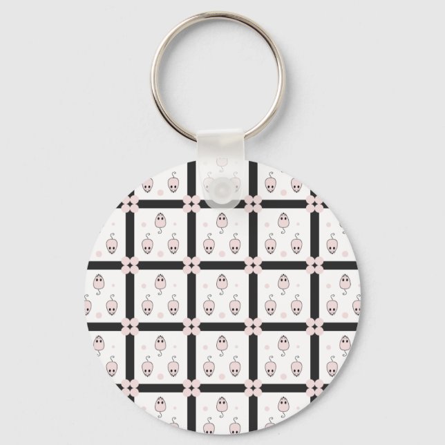 Pink Mouse Seamless Pattern Design - Cute Decor Keychain (Front)