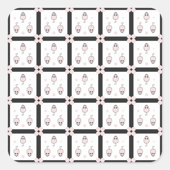 Pink Mouse Seamless Pattern Design - Cute Decor Square Sticker (Front)