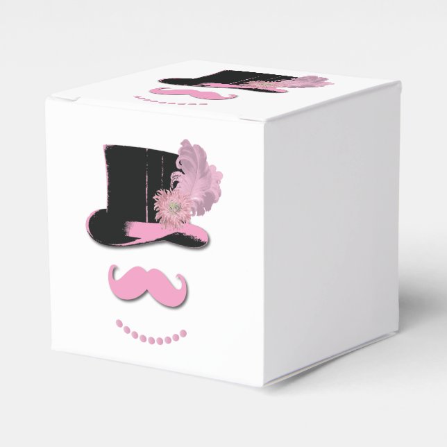 Pink Moustache Top Hat Favor Box (Front Side)