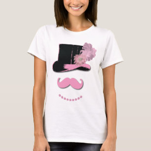 Pink moustache, top hat, feathers, and flower