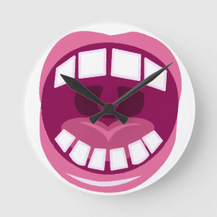 Pink Mouth and White Teeth Round Clock