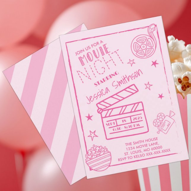 Pink Movie Night Party Birthday Invitation (Creator Uploaded)