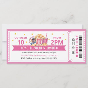 Pink Movie ticket birthday invitation