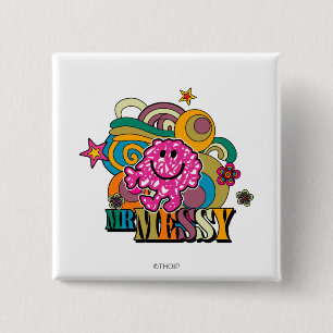 Pink Mr. Messy Colourful Swirls & Stars 2 Inch Square Button