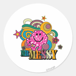 Pink Mr. Messy   Colourful Swirls & Stars Classic Round Sticker