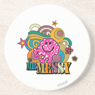 Pink Mr. Messy Colourful Swirls & Stars Coaster