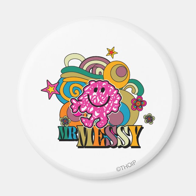 Pink Mr. Messy | Colourful Swirls & Stars Magnet (Front)