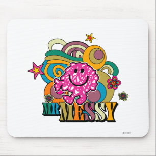Pink Mr. Messy Colourful Swirls & Stars Mouse Pad