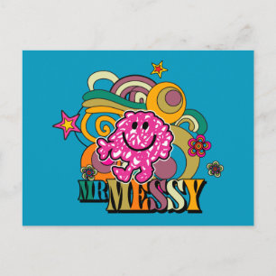 Pink Mr. Messy Colourful Swirls & Stars Postcard