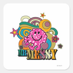 Pink Mr. Messy   Colourful Swirls & Stars Square Sticker