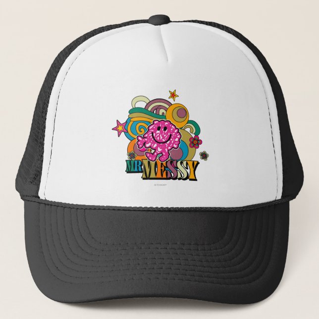 Pink Mr. Messy | Colourful Swirls & Stars Trucker Hat (Front)
