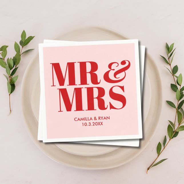 Pink Mr & Mrs Personalized Wedding Napkins (Pink Mr & Mrs Personalized Wedding Napkins)