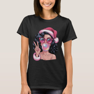 Pink Mrs African Santa Blowing Bubble Gum Funny Ch T-Shirt