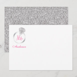 Pink Mrs. Silver Glitter Diamond Ring Personalized Card