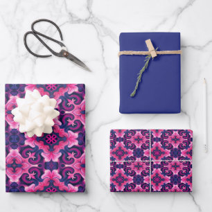 Pink, Mulberry, Purple & Dark Blue Moroccan Patten Wrapping Paper Sheet