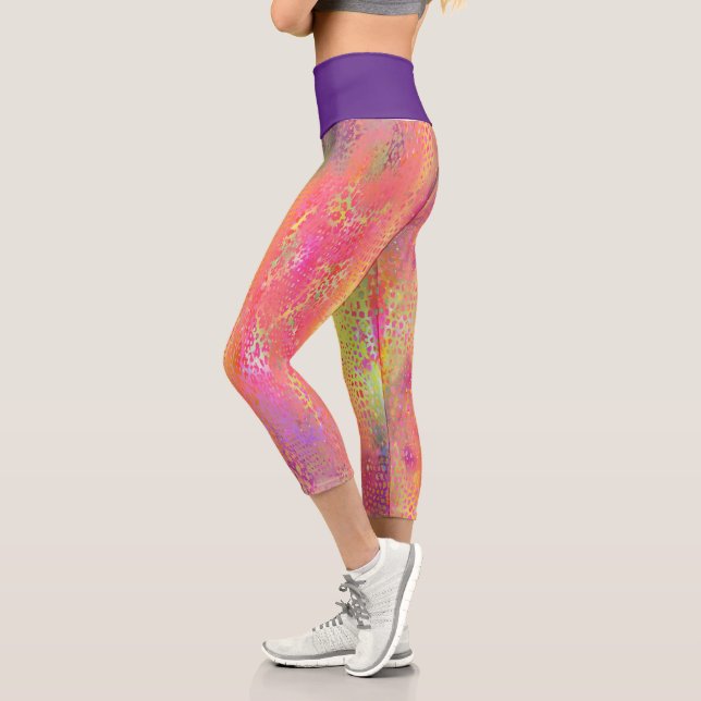 Pink Multi Coloured Python Snake Print Women's Capri Leggings (Left)
