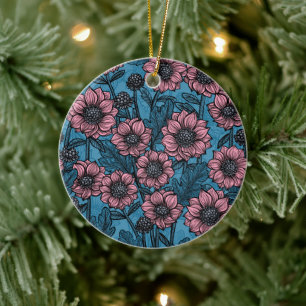 Pink Mums Ceramic Ornament