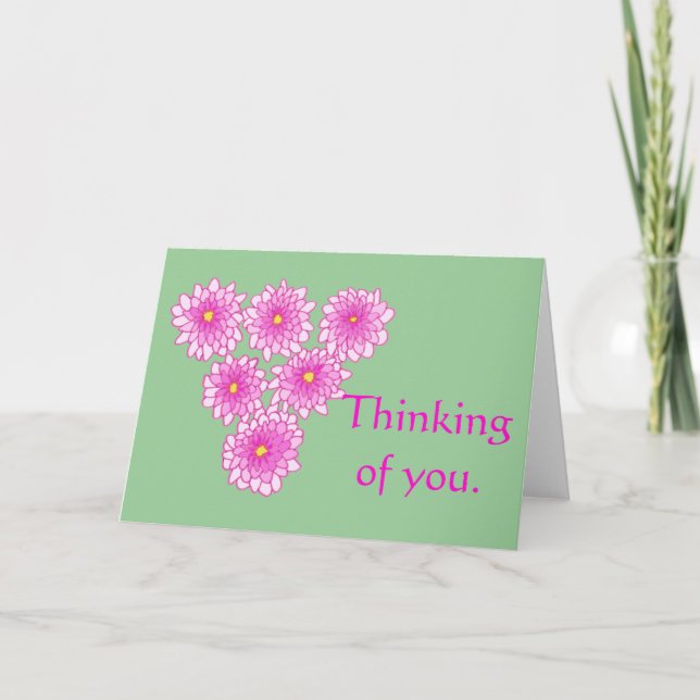 Pink Mums Flowers Thinking of you Cards (Front)
