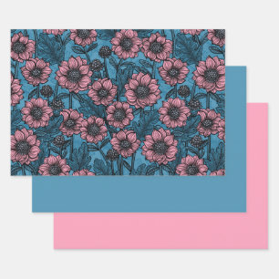 Pink Mums Wrapping Paper Sheet
